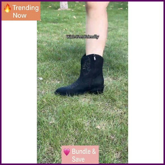 Wide Width Chelsea Boots Women Ankle Low Heel Lug Sole Western Booties - Picture 8 of 8